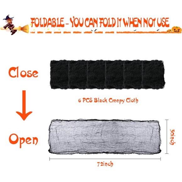6 Pack Black Halloween Creepy Cloth (30 x 72 Inch), Halloween Gauze Creepy Gauze - Picture 3 of 8